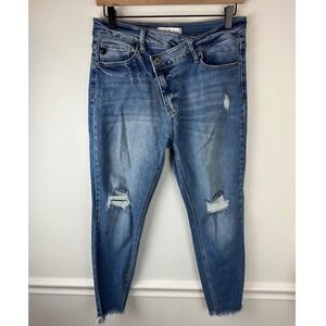 KANCAN Denim Asymmetrical High Waist Distressed Ankle Blue Jeans | 29